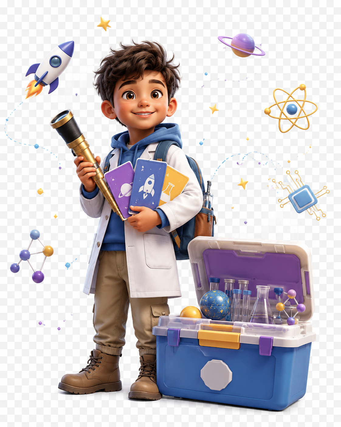 Young science explorers holding a BUniverse Scitech Box